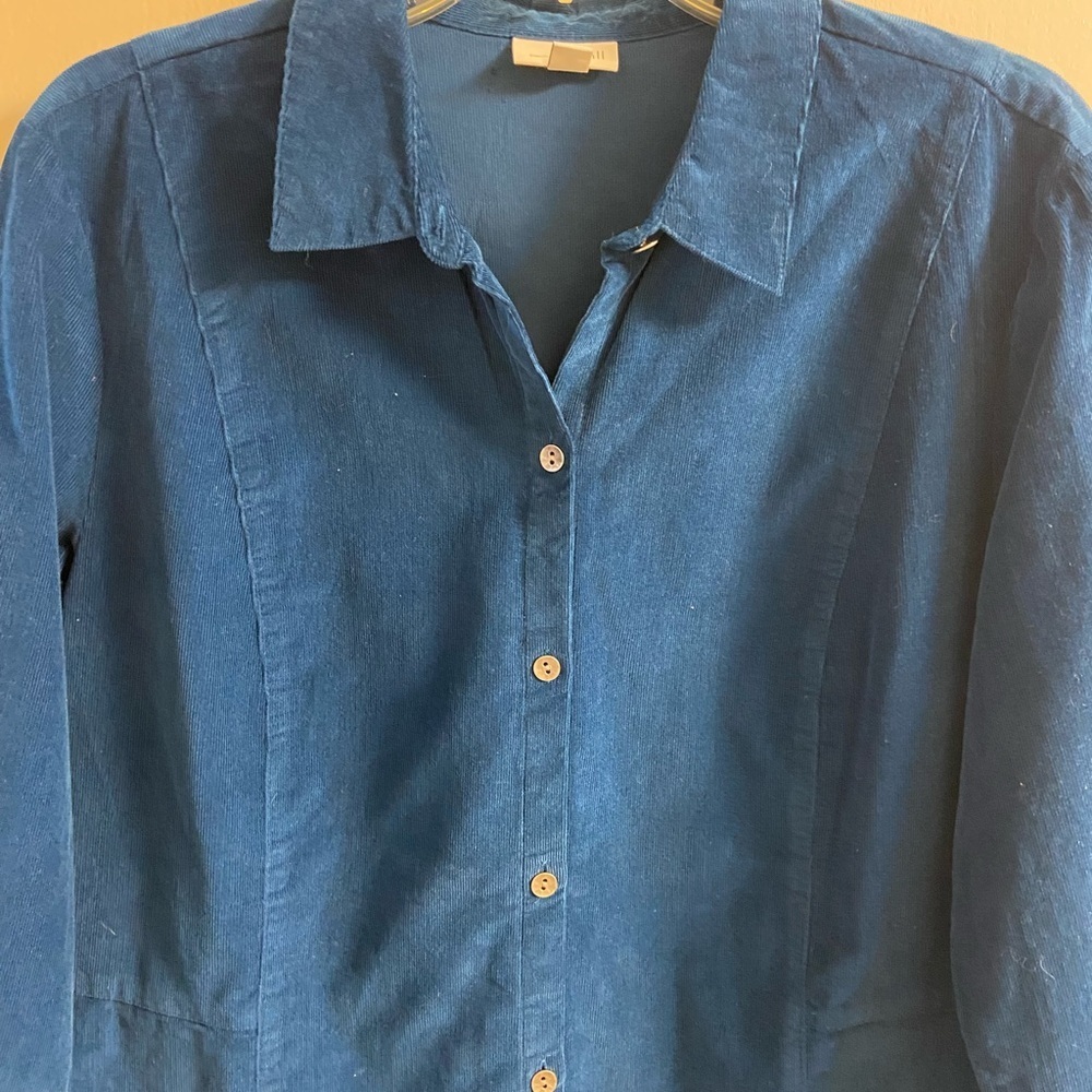 J. Jill Deep Blue Corduroy Shirt jacket with pockets button up large - Picture 3 of 6